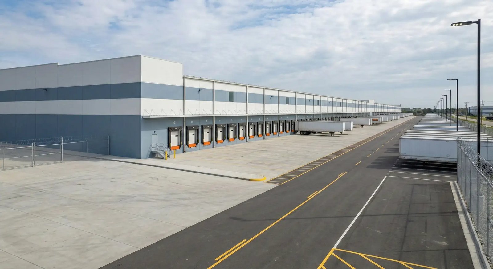 Modern logistics warehouse with loading docks