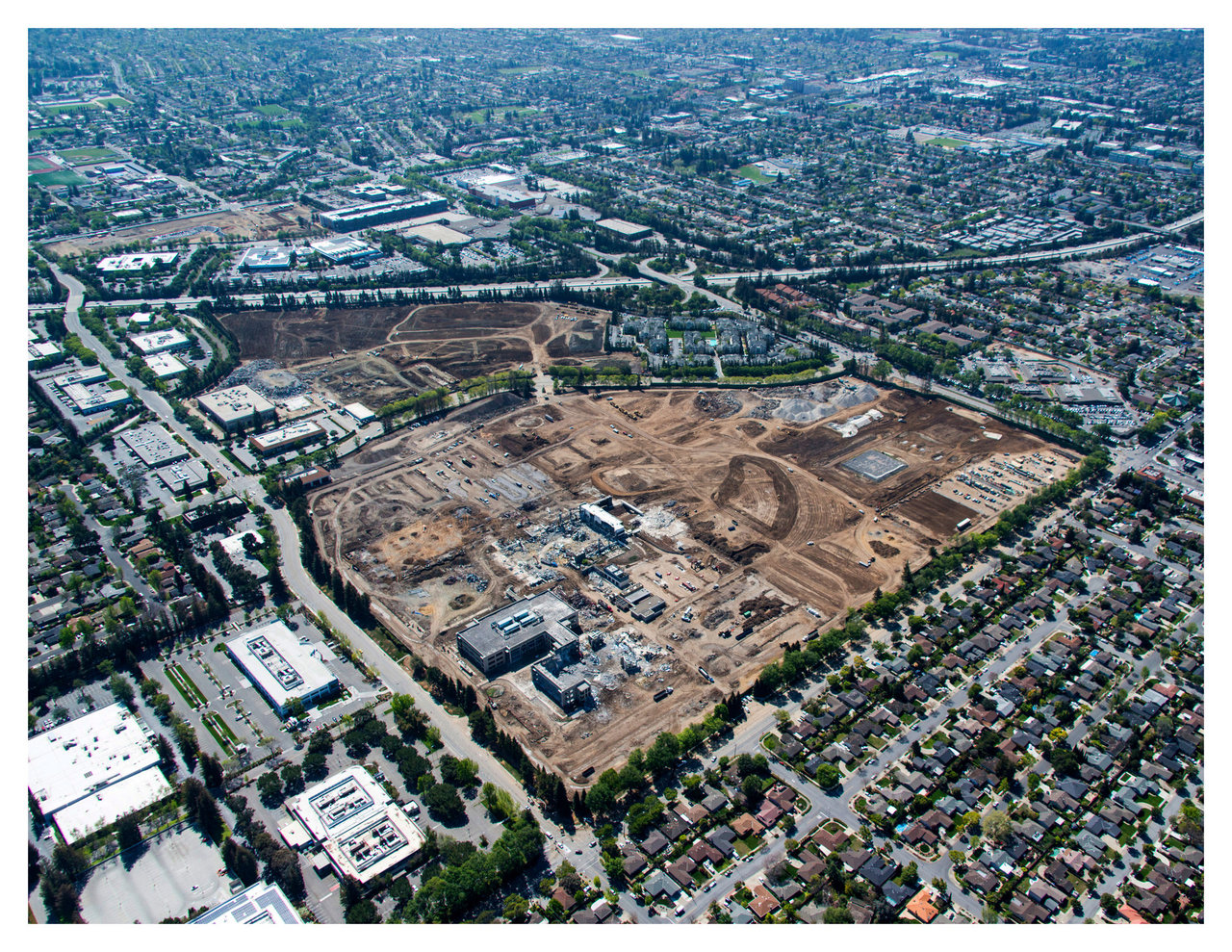 Aerial view of a development site being graded