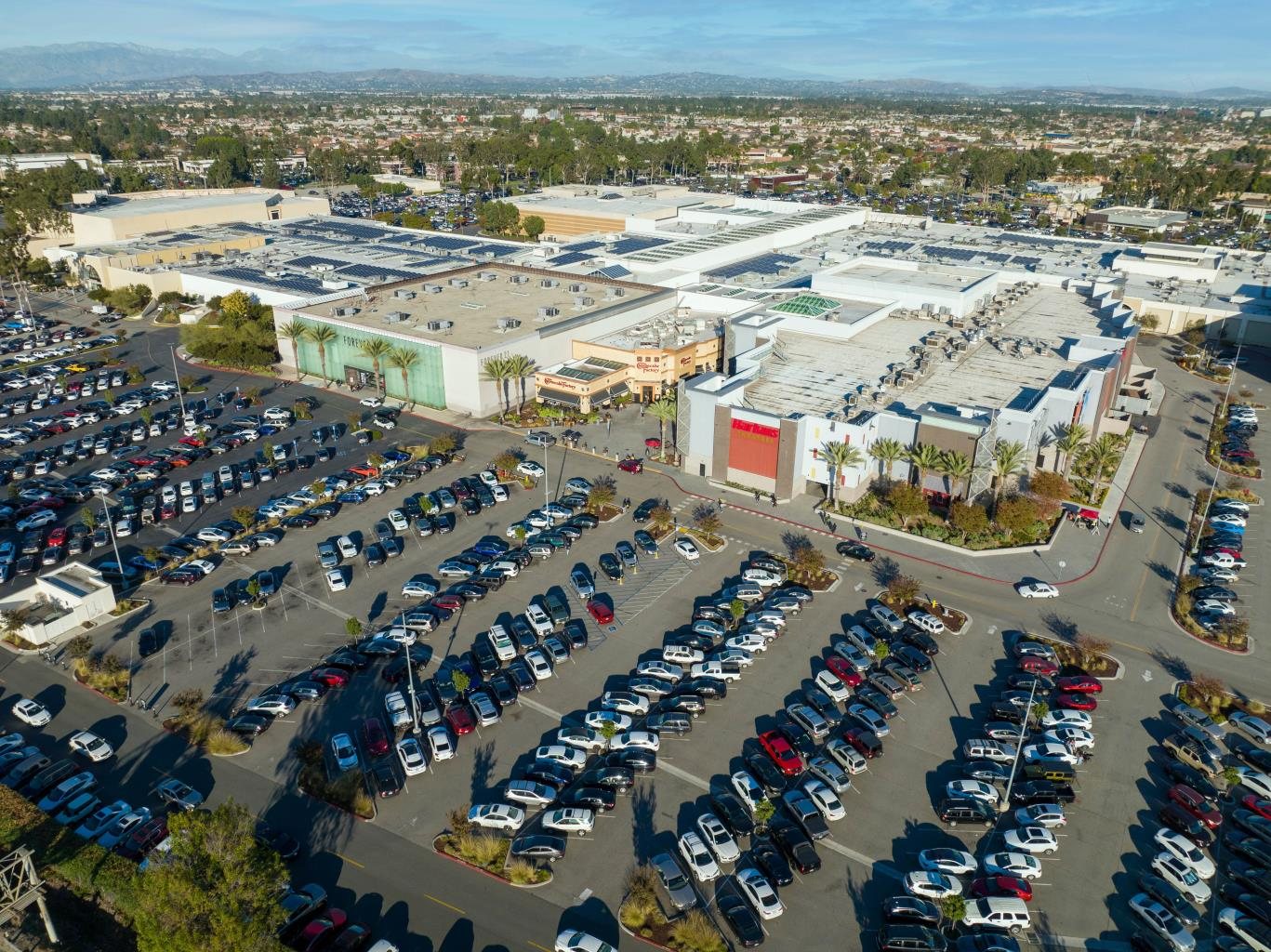 Aerial view of a Southern California retail shopping center